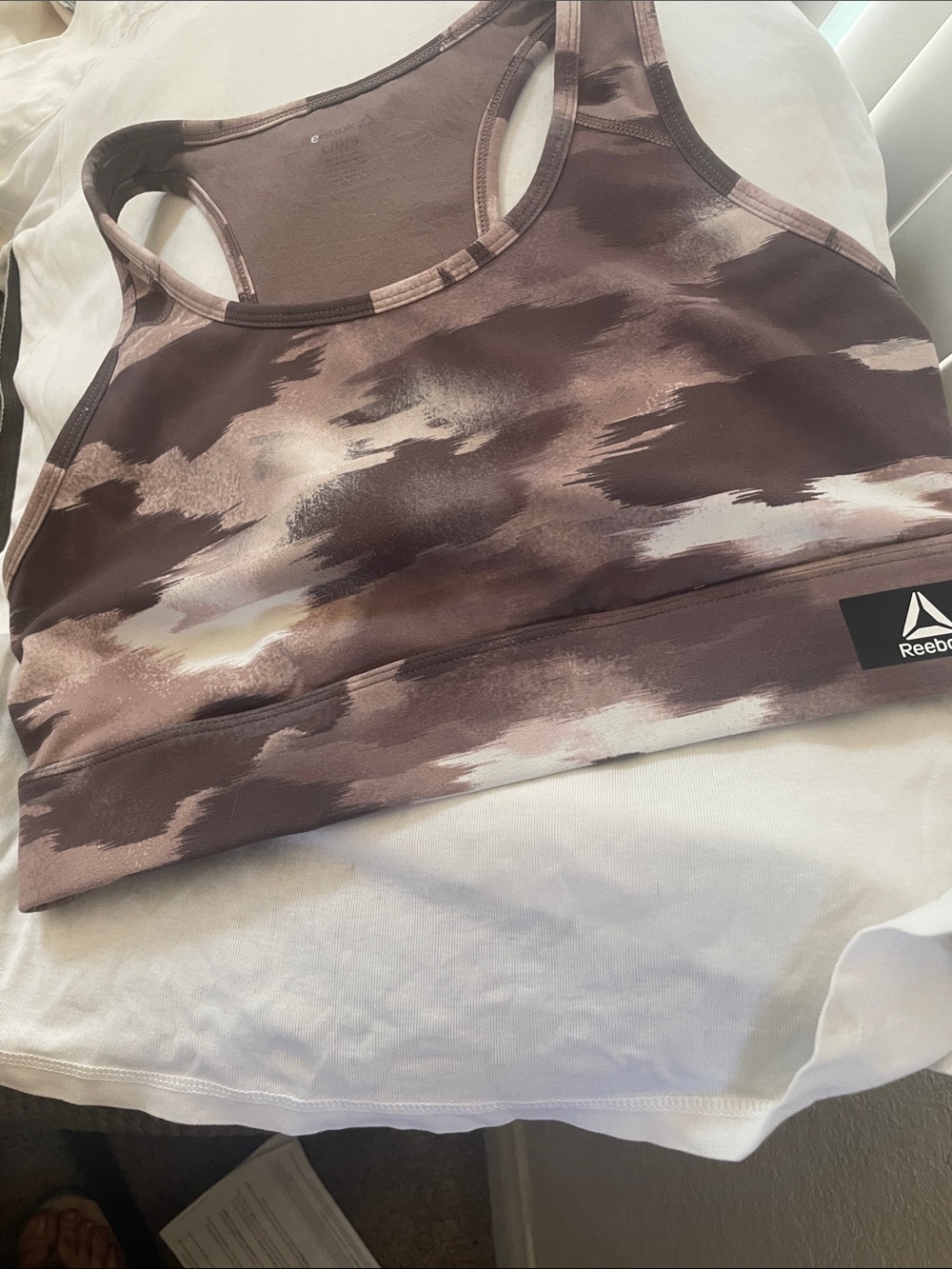 Reebok Brown & Cream Abstract Racerback Sports Bra